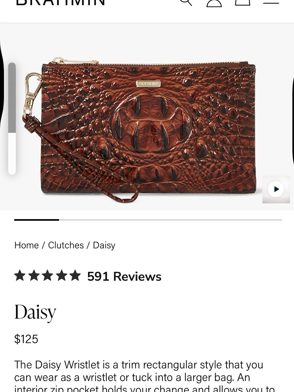 Brahmin Daisy Croc-Embossed Brown Wristlet with Gold Hardware